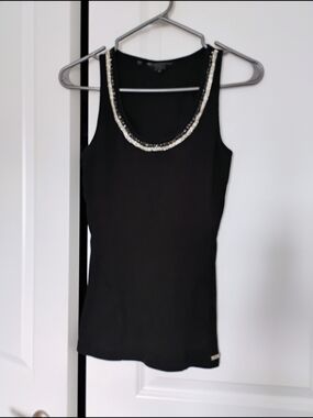 Guess Black Tank Top with Silver Beaded Neckline